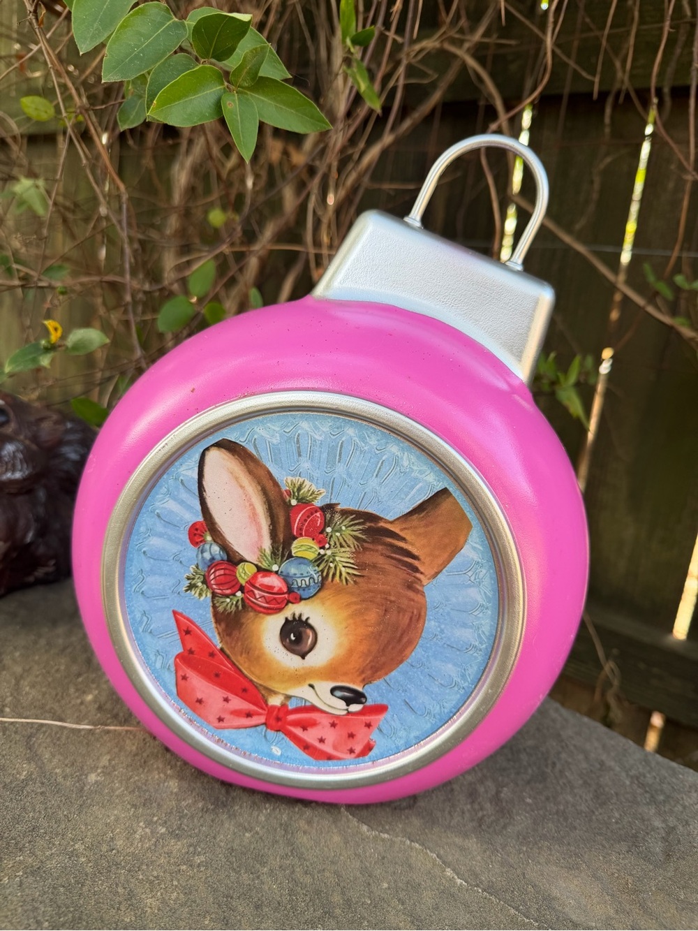Festive Pink Deer Ornament Holiday blowmold